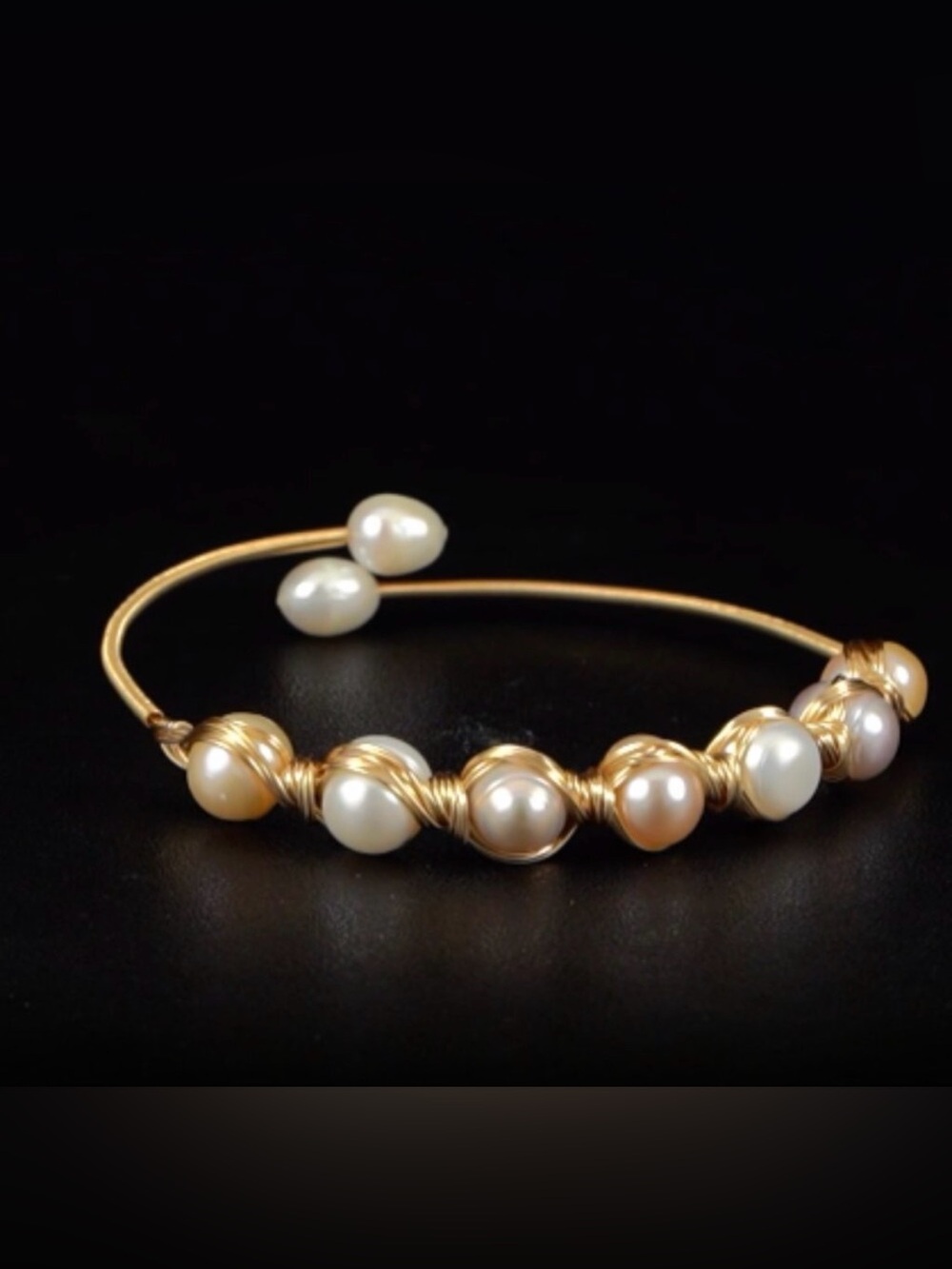 Gold Wire freshwater Pearl Bangle Bracelet - Elegant Women's Jewelry